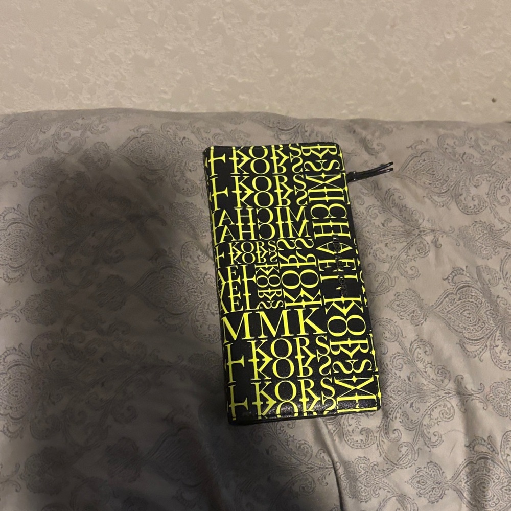 Michael Kors Black and Neon Yellow Logo Clutch